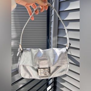 Fendi Rhinestones silver baguette handbag